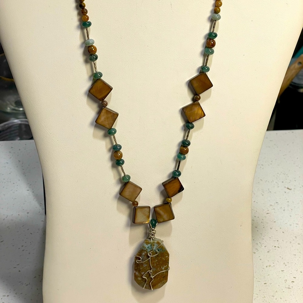 15" choker-style green jasper pendant, sterling silver accents,